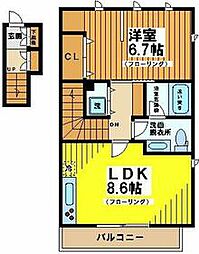 京王線 代田橋駅 徒歩9分の賃貸アパート 2階1LDKの間取り