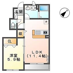 西武新宿線 久米川駅 徒歩16分の賃貸アパート 1階1LDKの間取り