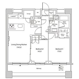 JR山手線 目黒駅 徒歩5分の賃貸マンション 7階2LDKの間取り