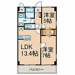 名鉄三河線 三河知立駅 徒歩8分の賃貸マンション 1階2LDKの間取り