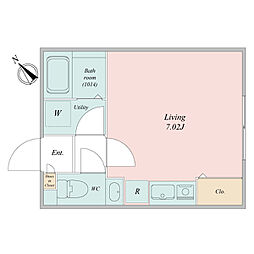 東急目黒線 洗足駅 徒歩2分の賃貸マンション 2階ワンルームの間取り