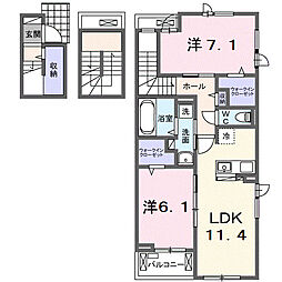 エルメシア 3階2LDKの間取り