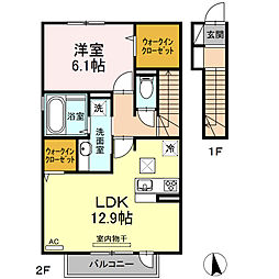 名鉄常滑線 太田川駅 徒歩35分の賃貸アパート 2階1LDKの間取り