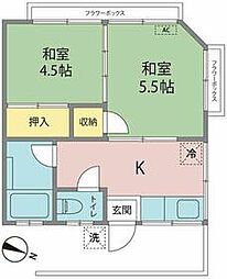 萩ハイツ 2Kの間取図画像