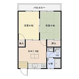 グリーンハウスA棟 2DKの間取図画像