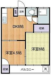 カーサ三岡 2DKの間取図画像