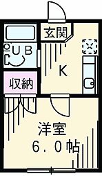 サンライズ須崎 1階1Kの間取り