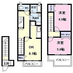 ライジングサンクレール 2DKの間取図画像