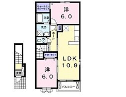 JR常磐線 土浦駅 徒歩19分の賃貸アパート 2階2LDKの間取り