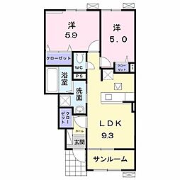 セレーネ　Ｂ 1階2LDKの間取り