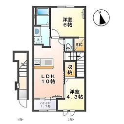 マイスターII 2階2LDKの間取り