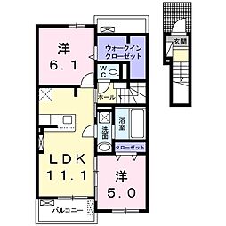 フェリチータ坂東　Ｃ 2階2LDKの間取り