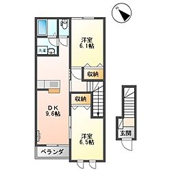 Ｅｔｅｒｌｉｓｐａ　01 2階2DKの間取り