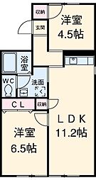 セジュール大塚 2階2LDKの間取り