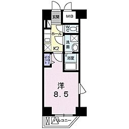 ベルジュネス春日町 6階1Kの間取り