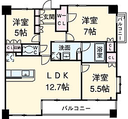 ＫＤＸレジデンス町田 5階3LDKの間取り
