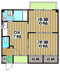 ＣＡＳＡ・ＲＩＯ 1階2DKの間取り