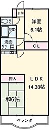 JR東海道本線 豊橋駅 徒歩18分の賃貸マンション 3階2LDKの間取り
