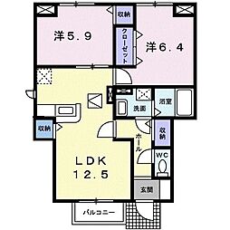 プリヴェイル中松山 2LDKの間取図画像
