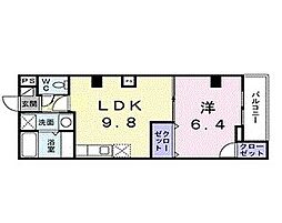 レガート鹿遊館 1階1LDKの間取り