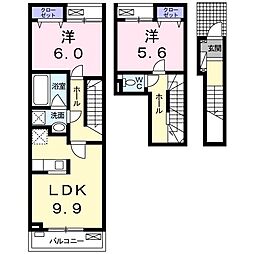 ラ・カーサ　ラルーチェ高浜 2階2LDKの間取り