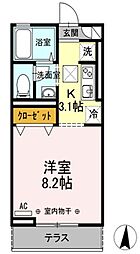 東京メトロ千代田線 北綾瀬駅 徒歩16分の賃貸アパート 1階1Kの間取り