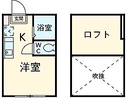 カーサ・イリス 2階ワンルームの間取り