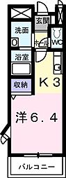 ウエストヒルB ワンルームの間取図画像