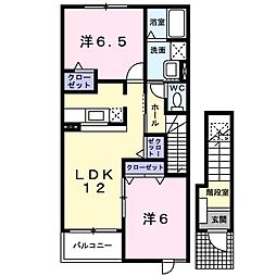 サニーヒルズ　Ｃ 2階2LDKの間取り