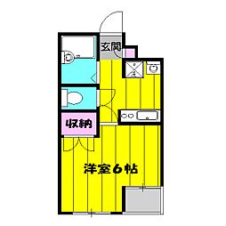 JR中央線 武蔵境駅 徒歩6分の賃貸マンション 1階1Kの間取り