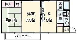 ソシア・エム 2階2Kの間取り