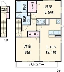 小田急小田原線 柿生駅 バス8分 麻生不動入口下車 徒歩4分の賃貸アパート 2階2LDKの間取り