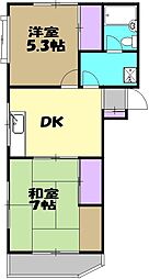 JR中央線 武蔵小金井駅 徒歩14分の賃貸マンション 2階2DKの間取り