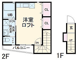 JR横浜線 橋本駅 徒歩4分の賃貸アパート 2階ワンルームの間取り