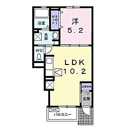 カルムII 1階1LDKの間取り