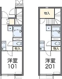 東武東上線 川越駅 徒歩14分の賃貸アパート 2階1Kの間取り