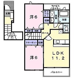 サンリット神川Ｂ 2階2LDKの間取り