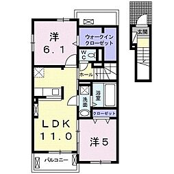 名鉄瀬戸線 瀬戸市役所前駅 徒歩10分の賃貸アパート 2階2LDKの間取り