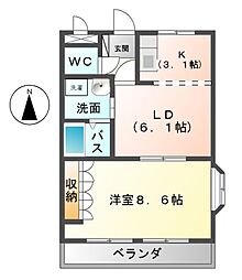 名古屋市営鶴舞線 上小田井駅 徒歩26分の賃貸アパート 2階1LDKの間取り
