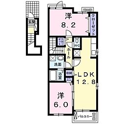 クレメント 2階2LDKの間取り