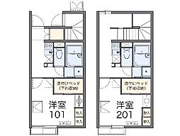 レオパレスブライトセゾン 1階1Kの間取り