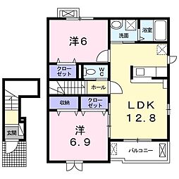 フルト　モーアＡ 2階2LDKの間取り