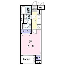 ヴィルヌーヴ宇津木 1Kの間取図画像