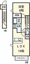 ソレイユ武蔵野 2階1LDKの間取り