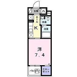 オルキス 4階1Kの間取り