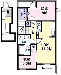 グリーンウッドIII 2階2LDKの間取り