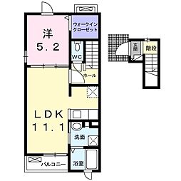小田急小田原線 読売ランド前駅 徒歩11分の賃貸アパート 2階1LDKの間取り