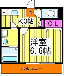 ティエラ 3階1Kの間取り