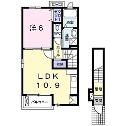 東武東上線 坂戸駅 徒歩15分の賃貸アパート 2階1LDKの間取り