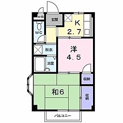 パークサイドＡ 2階2Kの間取り